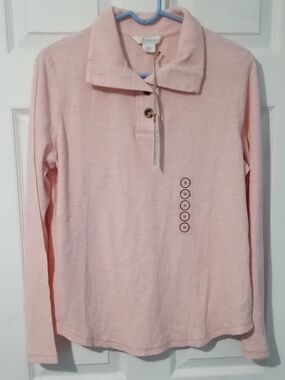 Natural Reflections Pale Pink Ribbed Long-Sleeve Polo